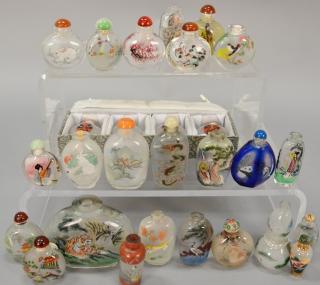 Appraisal: Collection of twenty-eight inside painted glass and crystal snuff bottles