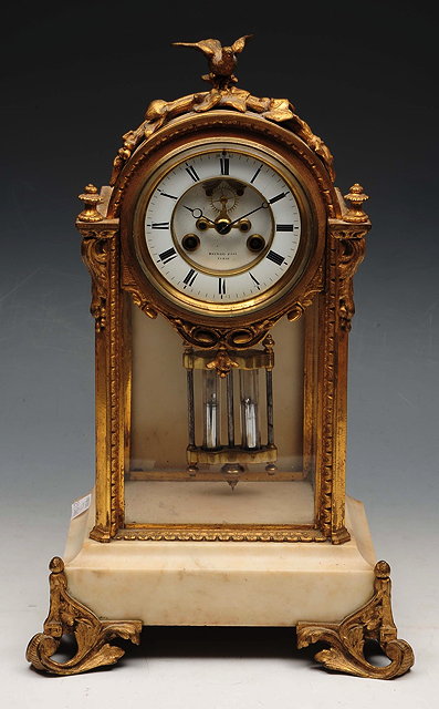 Appraisal: A TH CENTURY FRENCH GILT METAL AND MARBLE MANTEL CLOCK