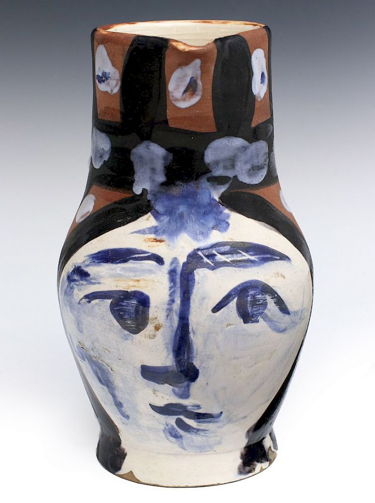 Appraisal: PABLO PICASSO 'TETE PIENTE FAIENCE JUG 'Tete Peinte' The white