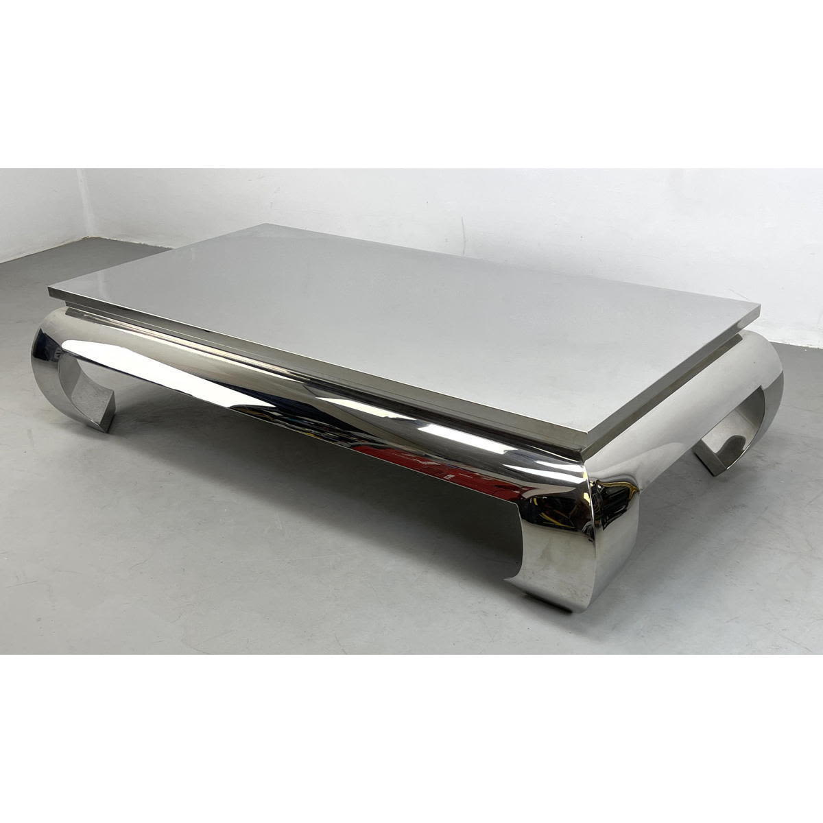 Appraisal: High Polished Chrome Asian Style Leg Cocktail Table Low profile