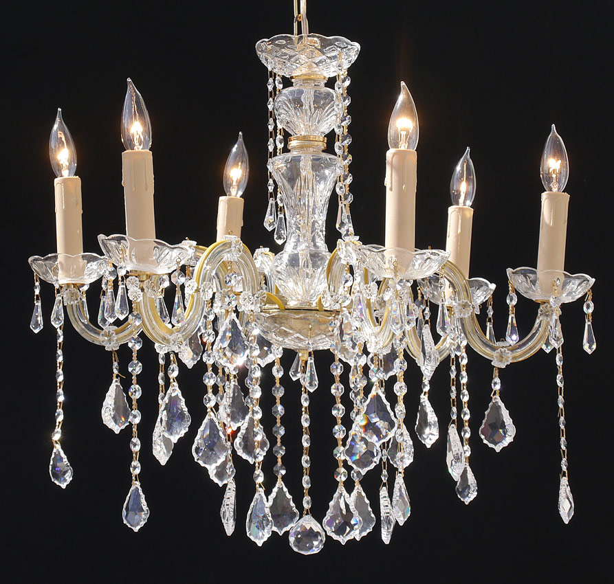 Appraisal: CRYSTAL CHANDELIER Six light bent arm crystal chandelier with crystal