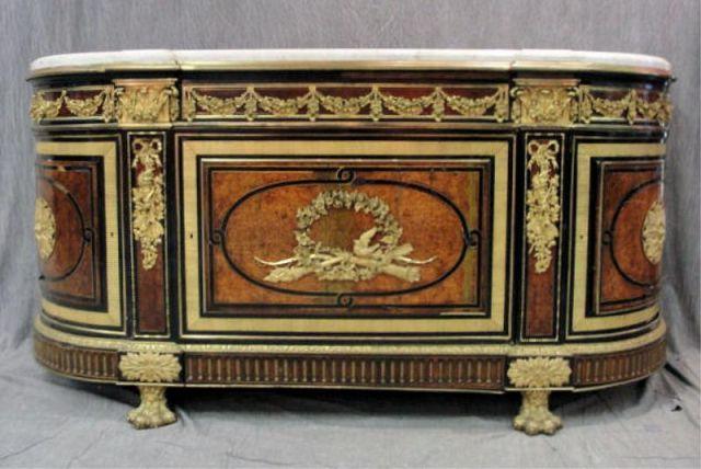 Appraisal: BEURDELEY French Marbletop Inlaid Tulip Rosewood Ormolu Mounted Commode Signed