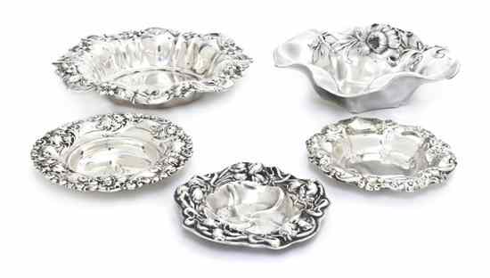 Appraisal: Five American Sterling Silver Art Nouveau Bowls including examples from