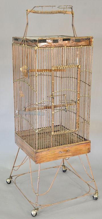 Appraisal: Copper parrot cage with perch ht in top x Copper