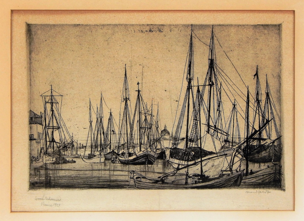 Appraisal: BROR NORDFELDT VENETIAN SCHOONER MARITIME ETCHING Sweden United States -