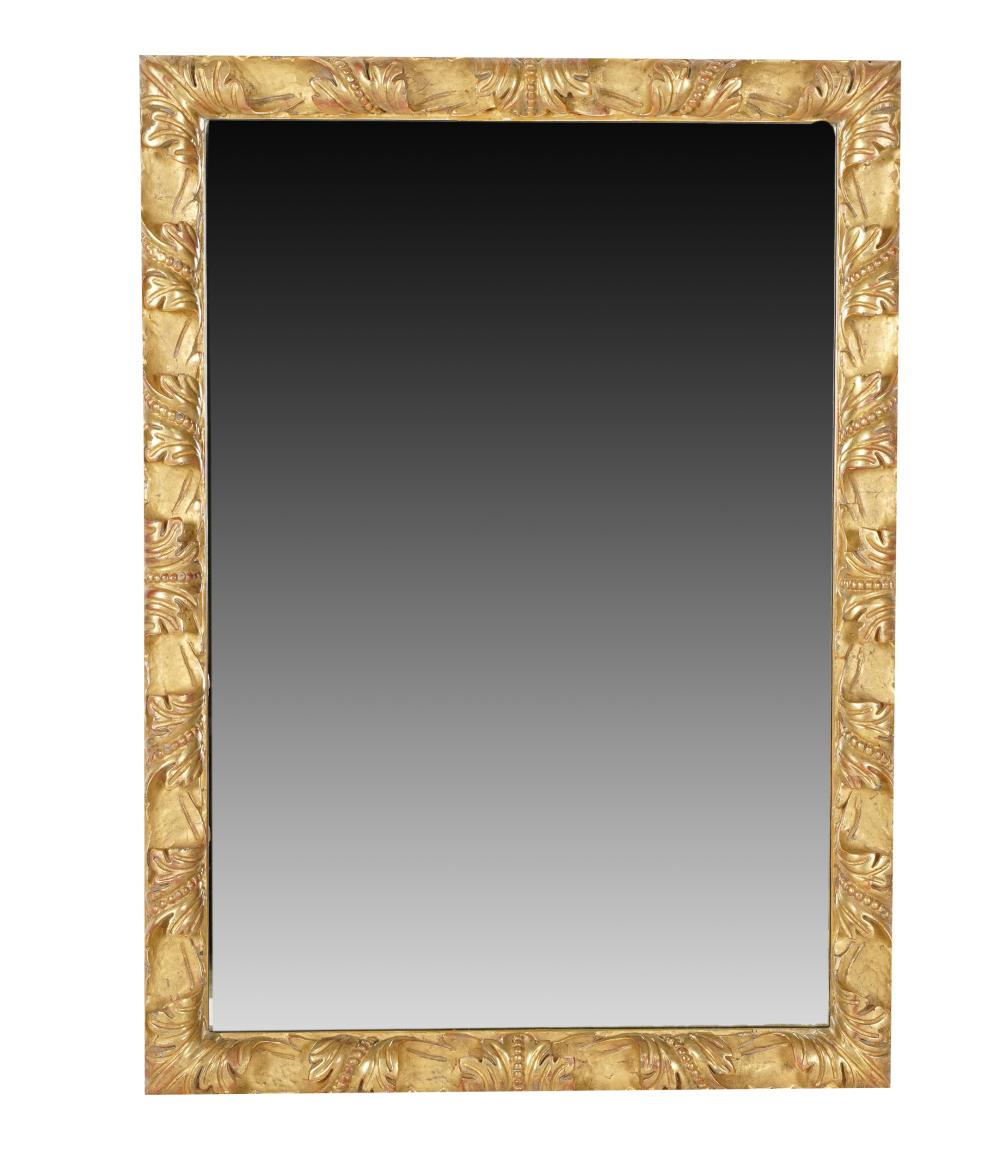 Appraisal: GILT WOOD GESSO WALL MIRROR th century rectangular with flat