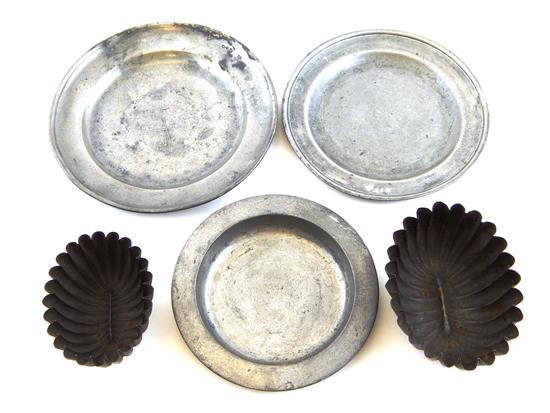 Appraisal: Early metalware five pieces three English pewter plates one with