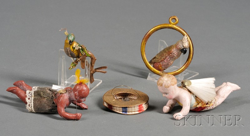 Appraisal: Group of Dresden Ornaments and Two Wax Figures Germany late