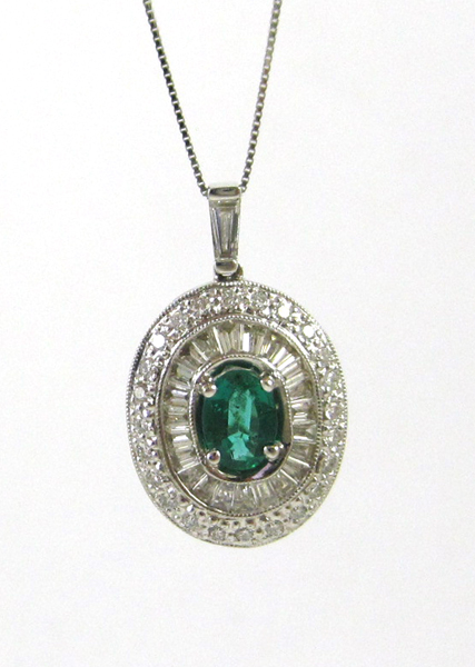 Appraisal: EMERALD AND DIAMOND PENDANT NECKLACE suspended on an inch k