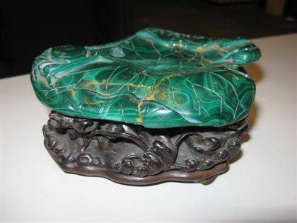 Appraisal: Carved malachite tray on elaboratly carved stand th century