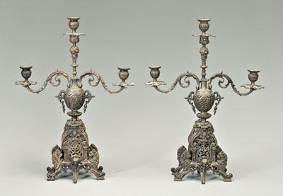 Appraisal: Pair brass candelabra Renaissance style with elaborate scroll and openwork