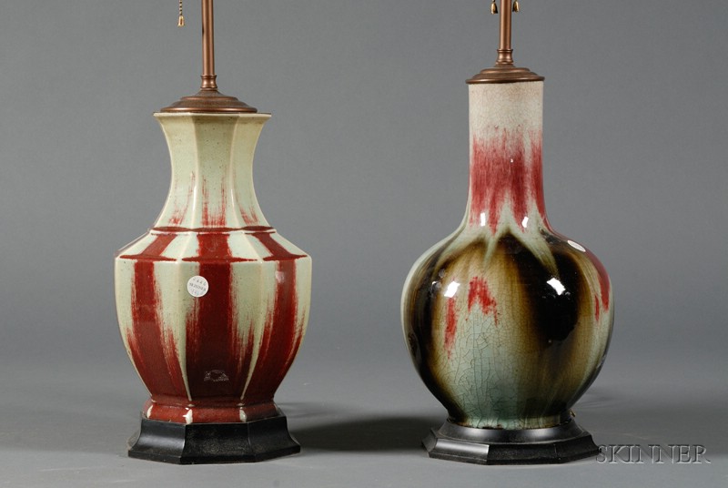 Appraisal: Two Chinese Export Celadon and Oxblood Glazed Lamp Bases one