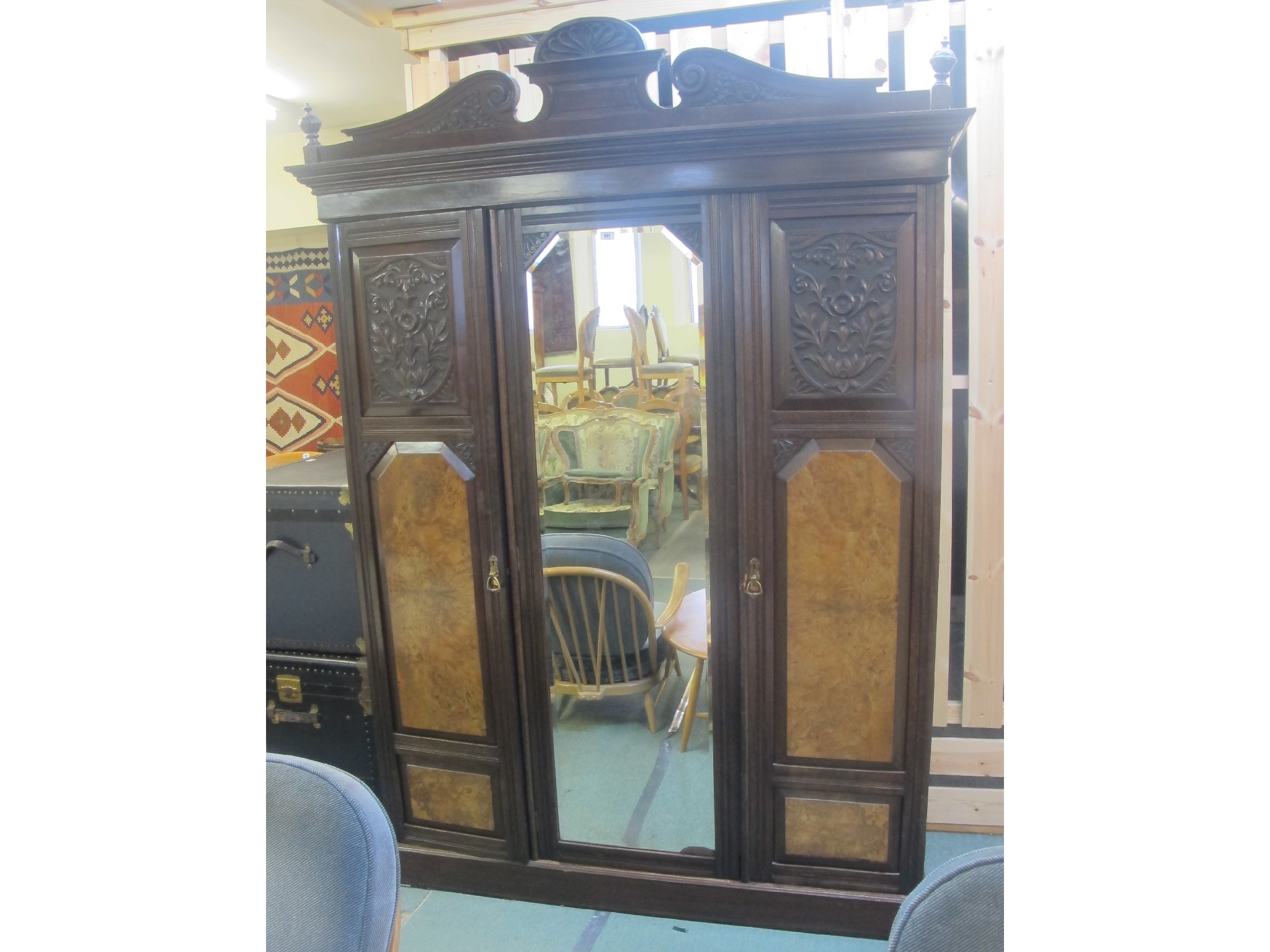 Appraisal: A Victorian walnut triple door wardrobe