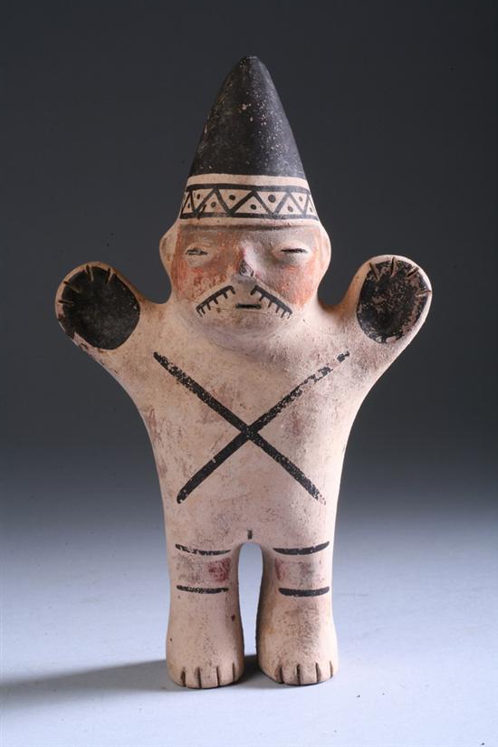 Appraisal: CHANCAY POTTERY FIGURE OF MAN circa A D With pointed