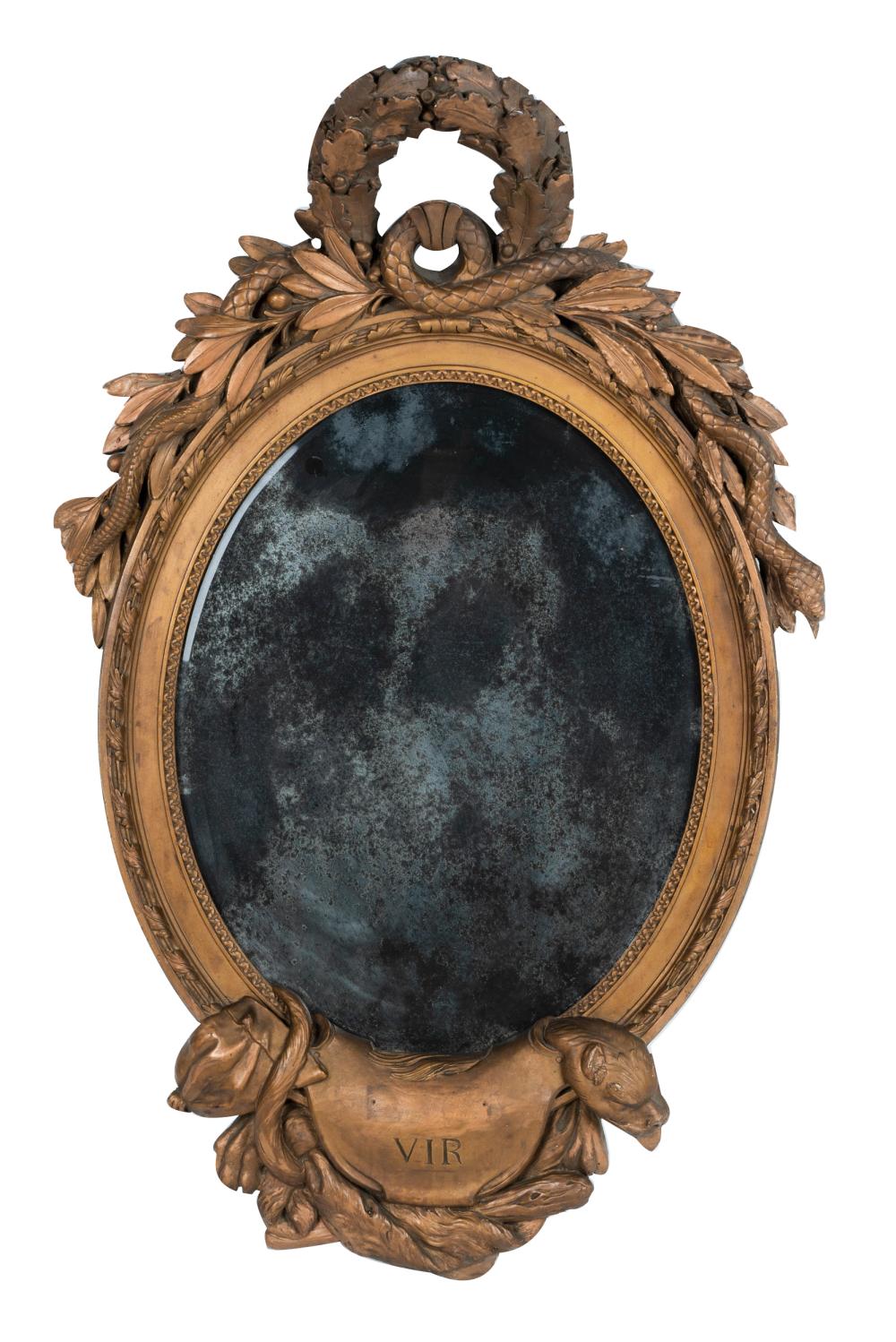 Appraisal: GILT WOOD WALL MIRRORwith pierced crest Condition with areas of