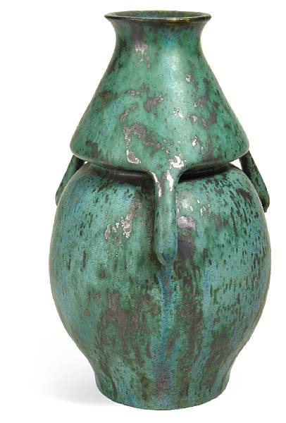 Appraisal: Property from a Private Los Angeles Collection Three-handled vessel glazed