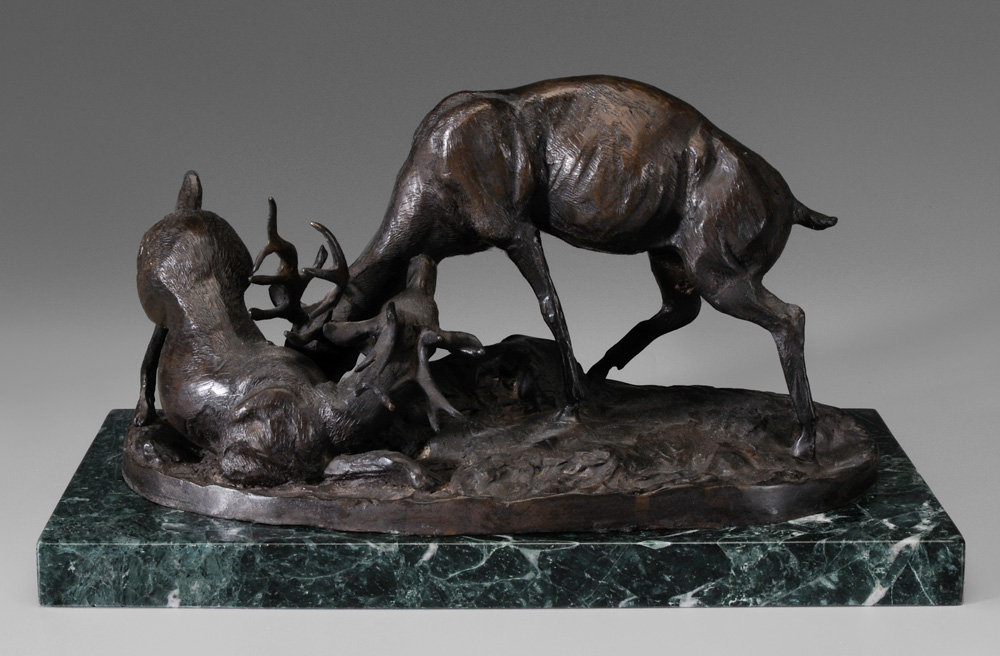 Appraisal: French School th century casting Two Stags Fighting unsigned patinated