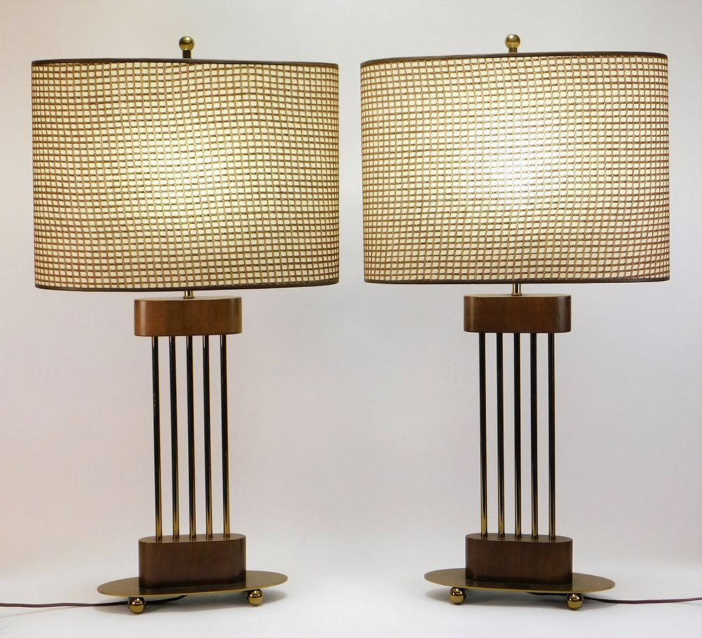 Appraisal: PR MCM Linear Column Brass Table Lamps United States th