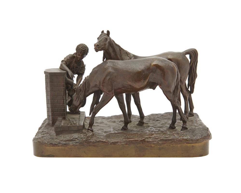 Appraisal: Russian Bronze depicting two horses and a woman by a