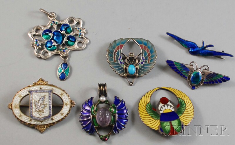 Appraisal: Seven Silver and Enamel Jewelry Items including an silver and