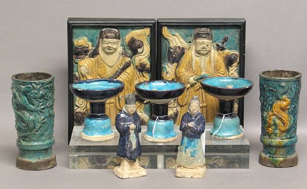 Appraisal: A group of glazed pottery funerary models Ming Dynasty Including