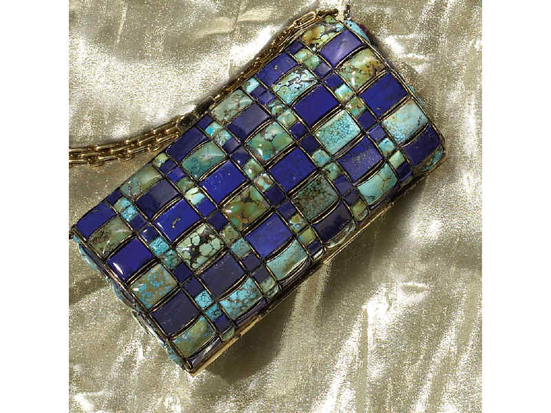 Appraisal: TURQUOISE AND LAPIS LAZULI PURSE BY IRADJ MOINI A rounded