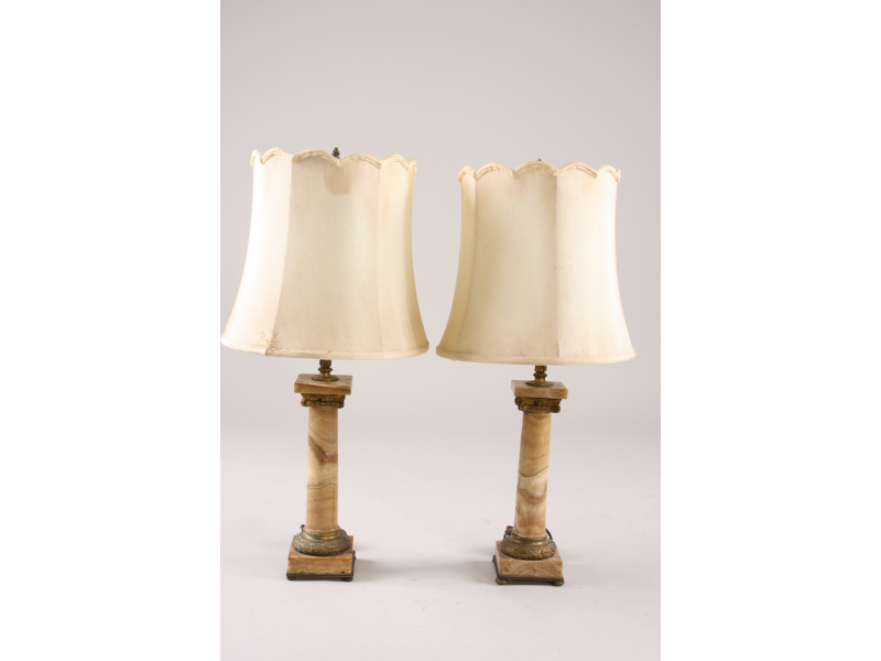 Appraisal: Pair of Antique Onyx Table Lamps column form square base