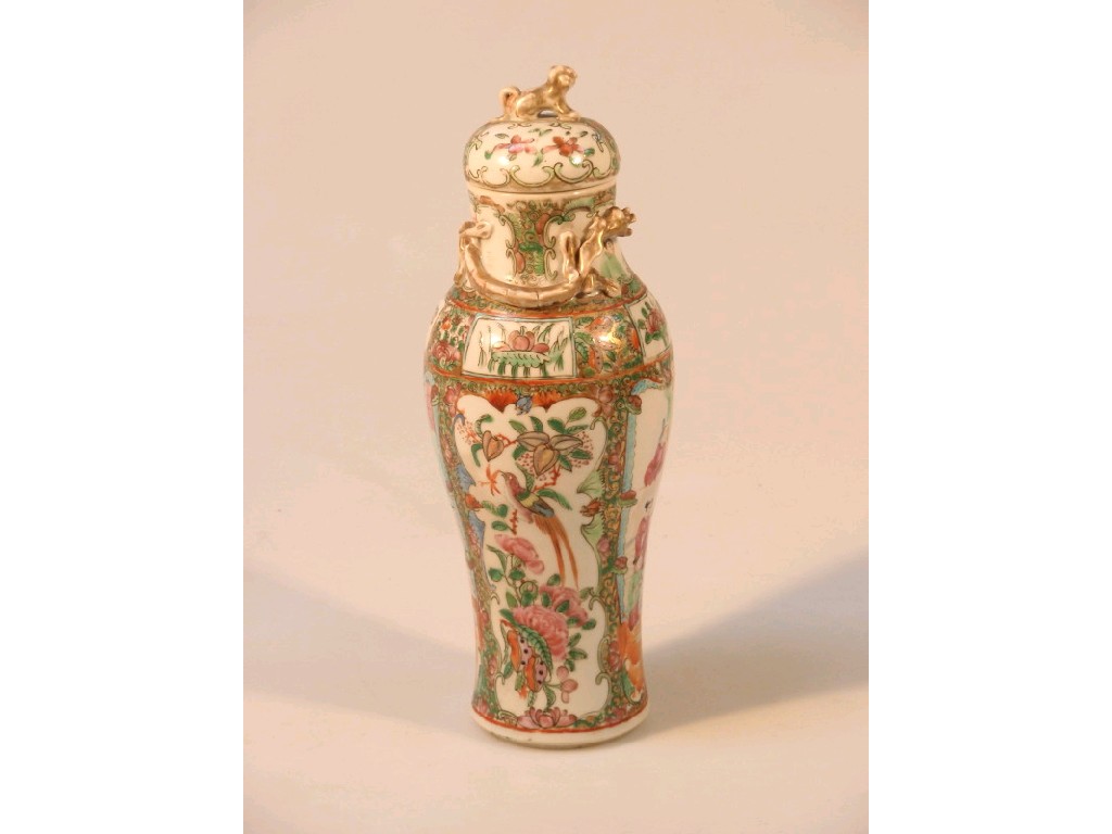 Appraisal: A Chinese thC famille rose baluster vase and cover moulded