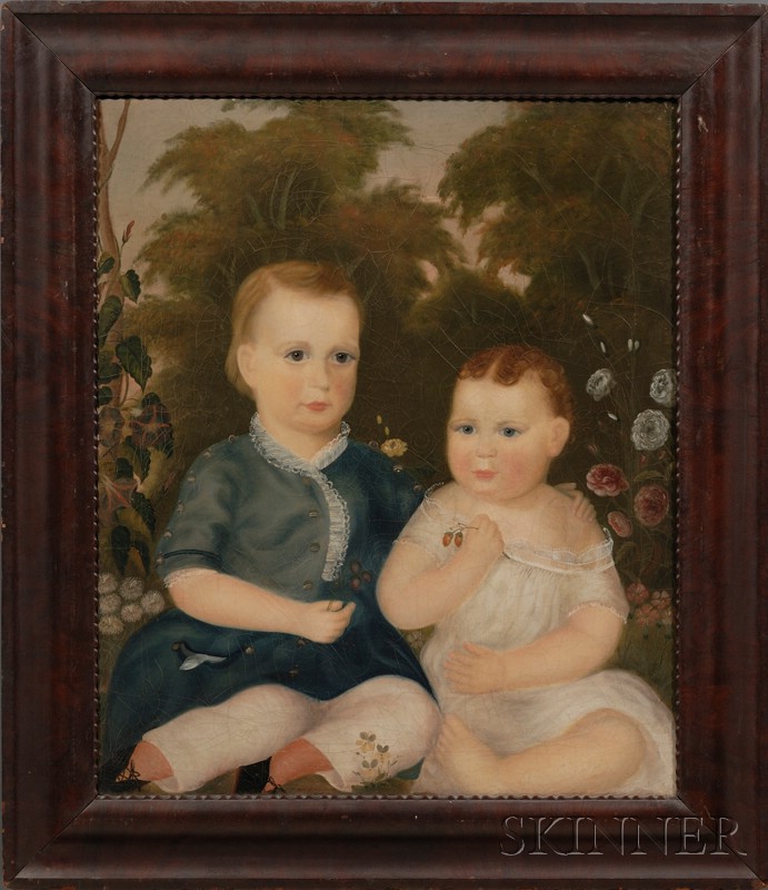 Appraisal: American School Early th Century Portrait of Two Children in