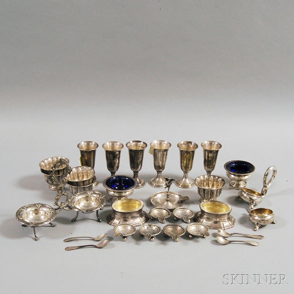 Appraisal: Collection of Sterling Silver Salt Cellars Ashtrays and Cordials including