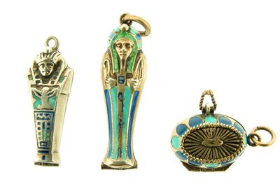 Appraisal: An Egyptian style pendant with enamel decoration and containing a