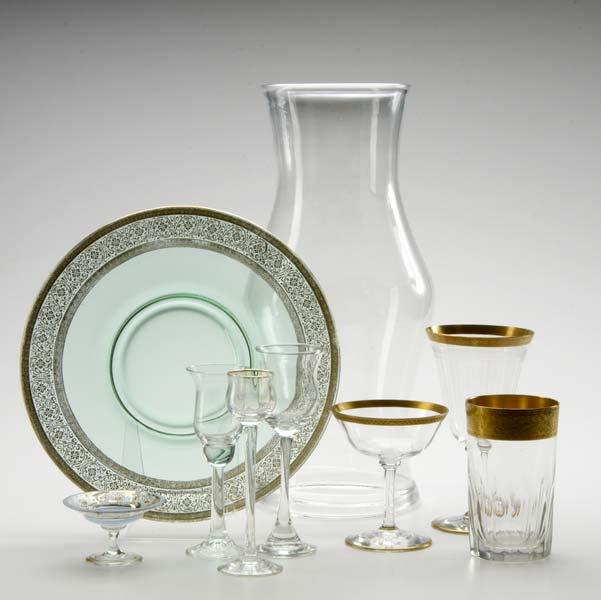 Appraisal: CRYSTAL STEMWARE Group lot including six etched gold rimmed wine