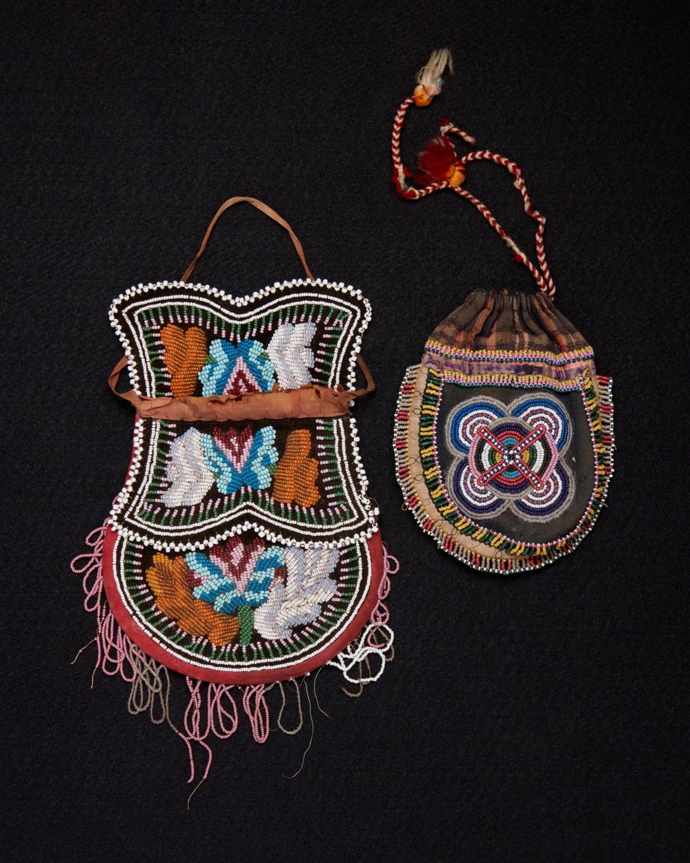 Appraisal: Two Eastern United States beaded trade cloth bags Second half