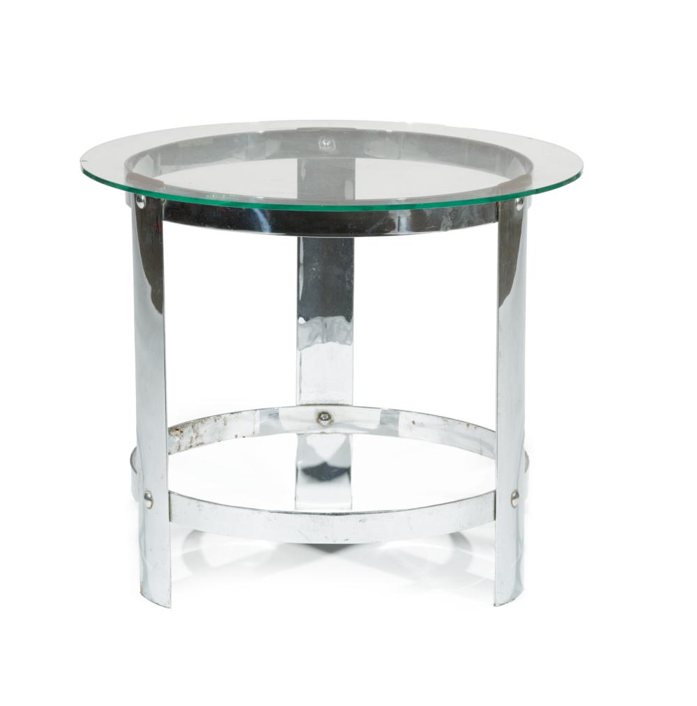 Appraisal: Wolfgang Hoffmann-Style Chrome and Glass Occasional Table h in dia