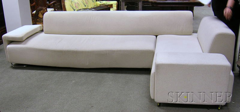 Appraisal: Modern White Upholstered Two-piece L-shaped Sectional Sofa overall approx lg