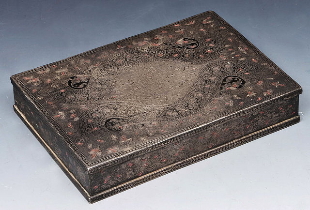 Appraisal: A MIDDLE EASTERN ENGRAVED SILVER PLAYING CARD BOX with stylistic