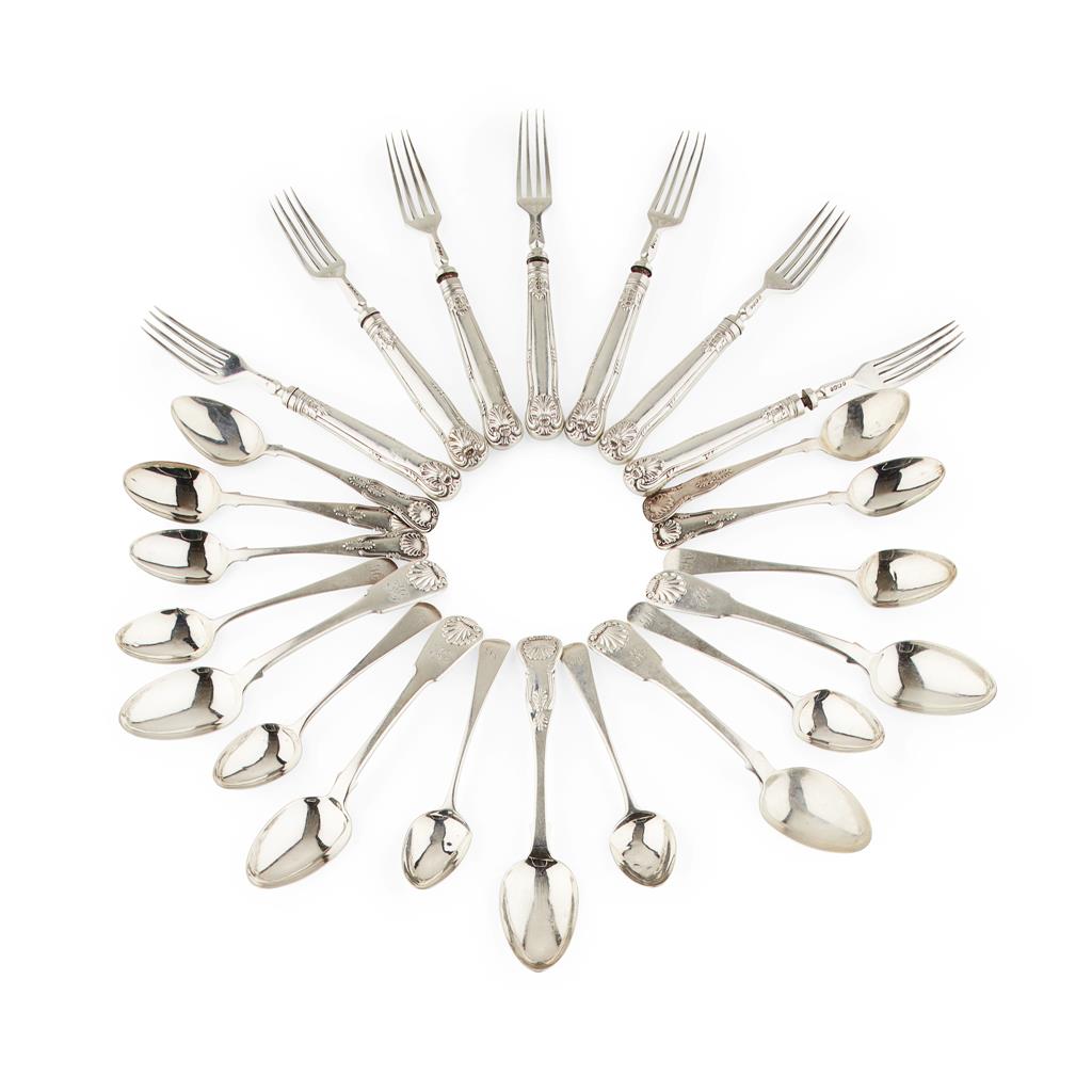 Appraisal: A group of Scottish flatware to include various teaspoons dessert