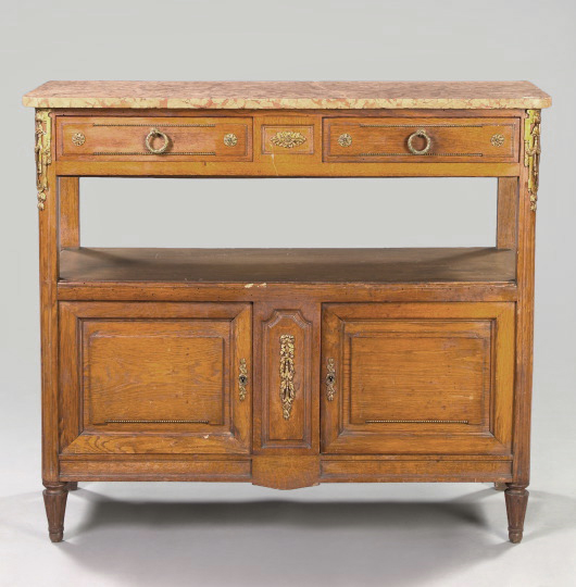 Appraisal: Louis XVI-Style Gilt-Brass-Mounted Oak and Marble-Top Server ca the top