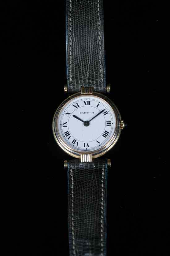 Appraisal: LADY'S K TRI-COLOR GOLD CARTIER WRISTWATCH Round case with stepped