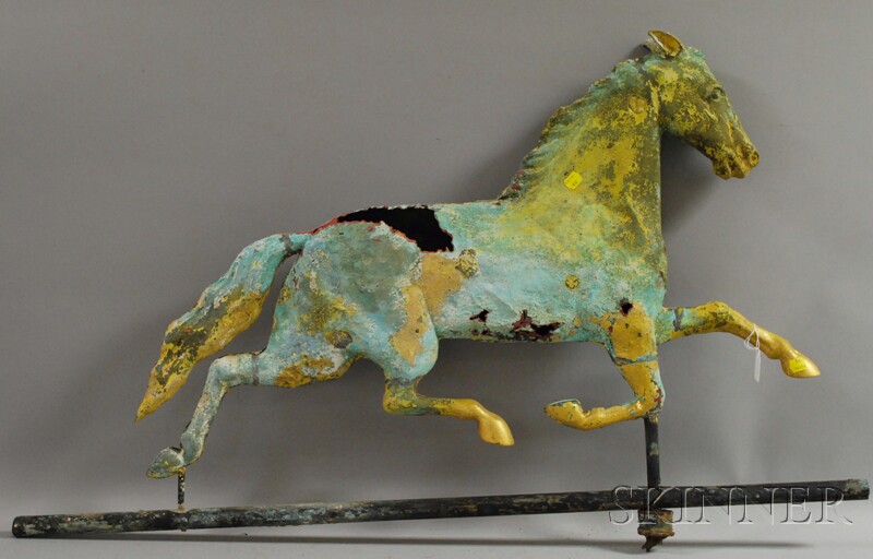 Appraisal: Large Gilt Molded Copper Running Horse Weather Vane corrosion losses