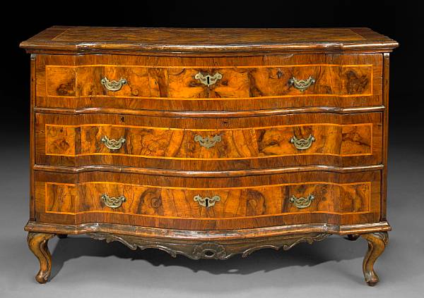 Appraisal: An Italian Rococo inlaid walnut chest of drawers second half