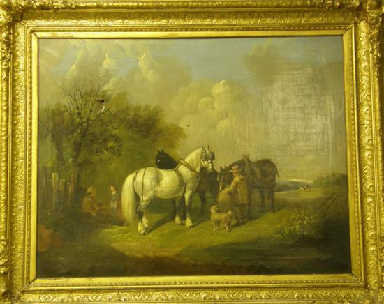 Appraisal: th century English School oil on canvas figure with three