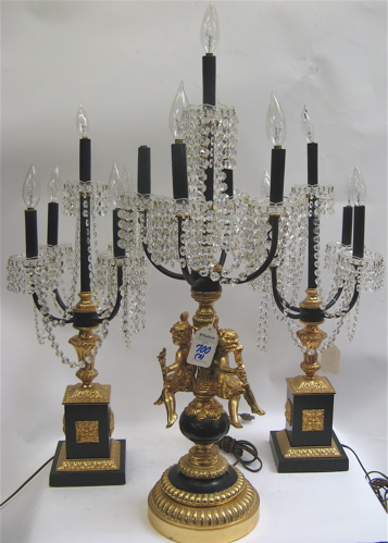 Appraisal: THREE PIECE FIGURAL LAMP SET The gilt metal figural center