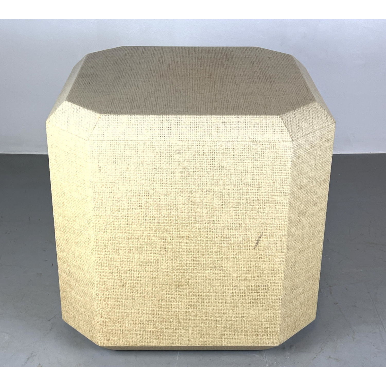 Appraisal: Square tan Grasscloth cube end table pedestal with beveled edge