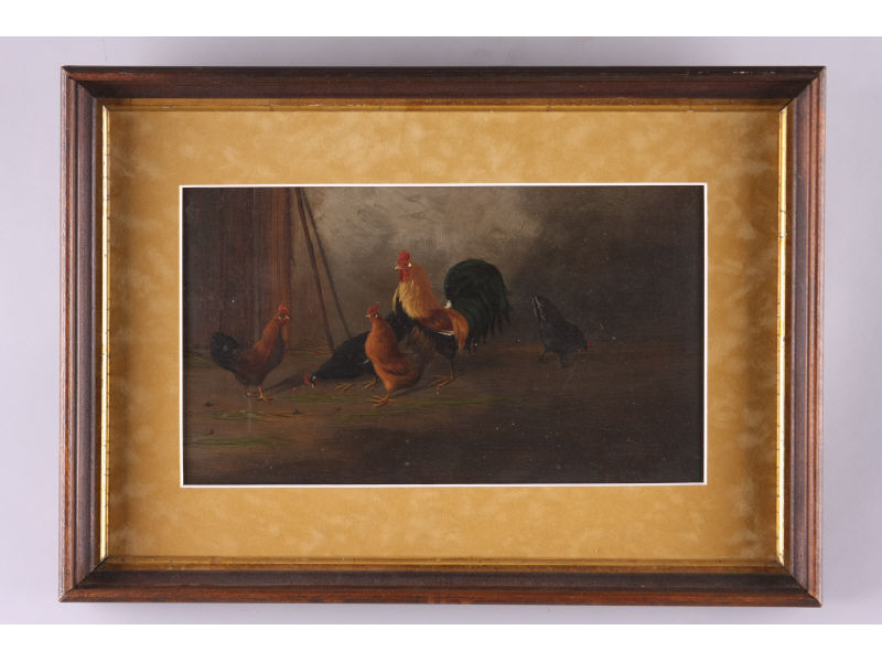 Appraisal: Howard Hill NY d Barnyard Chickens oil on canvas on