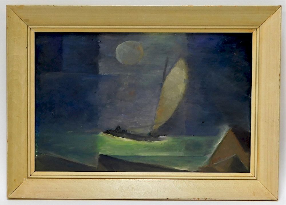 Appraisal: Robert Wade Nocturnal Maritime Sailboat Painting Massachusetts b Muted post