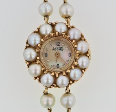 Appraisal: A Ladies' Pearl and Gold Lucien Piccard Dress Watch k