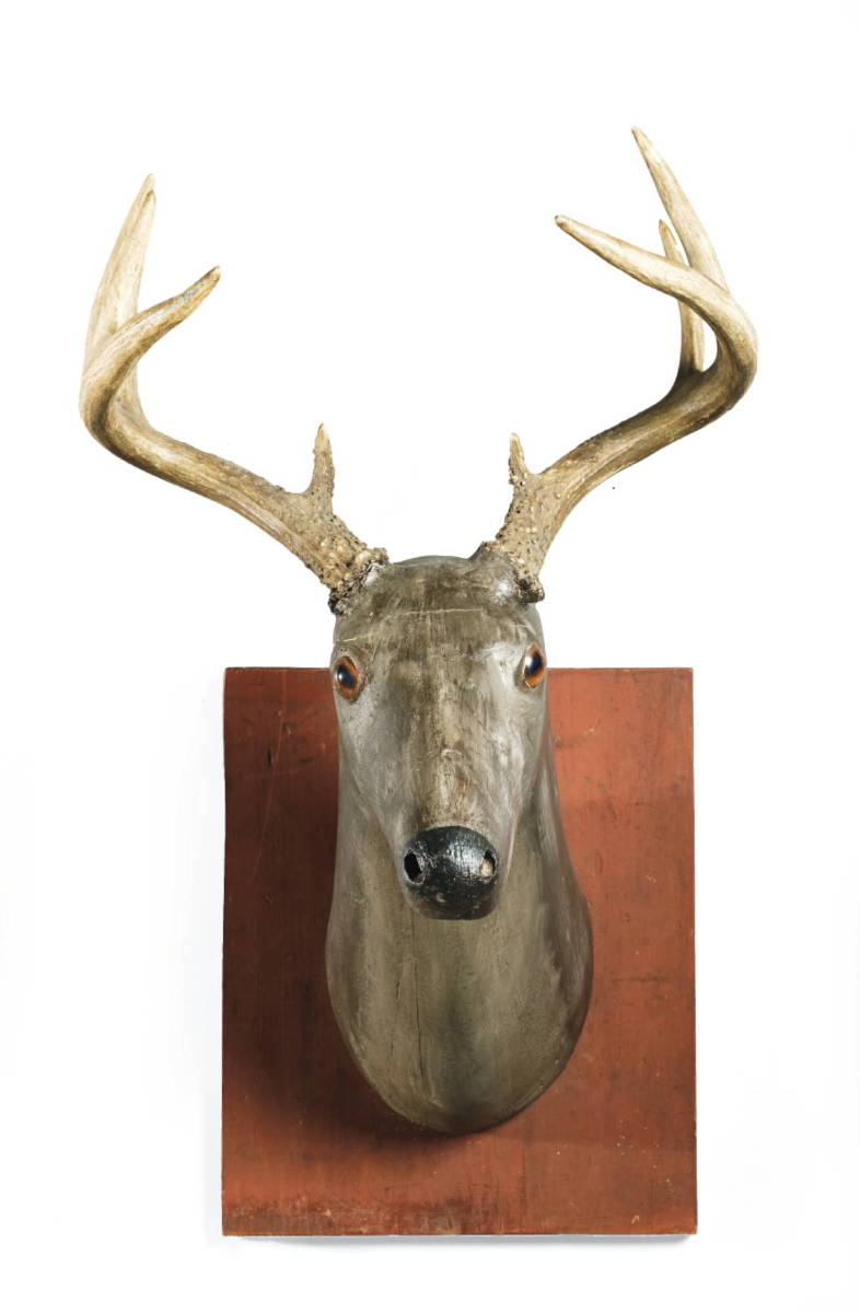 Appraisal: FOLK ART CARVED AND PAINTED WOODEN DEER HEAD The head