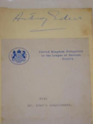 Appraisal: An autograph of Anthony Eden stuck onto a page with