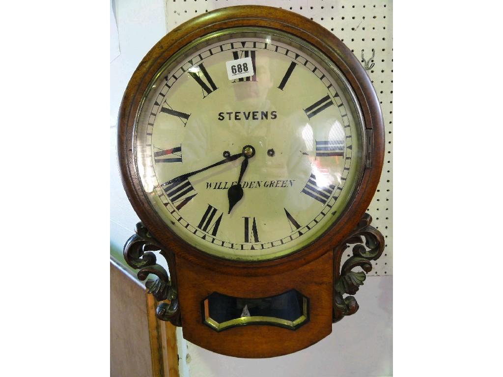 Appraisal: A mid th century oak drop dial wall clock enclosing